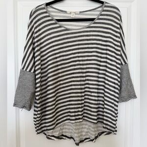 Women’s Black and White Striped Three Quarter Sleeve Top